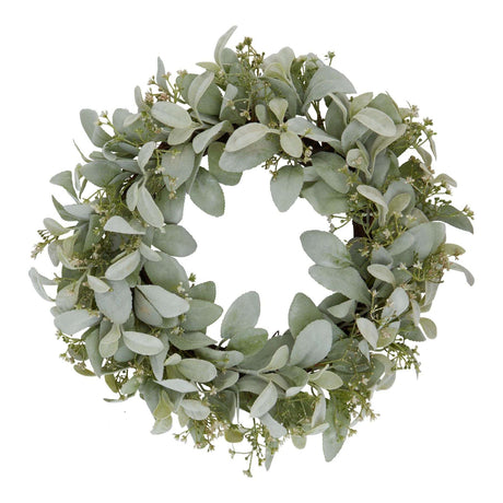 Winter Wreath With Lambs Ear And Wax Flower WHITE PLASTIC Shades 4 Seasons
