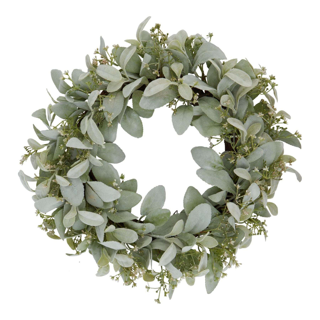 Winter Wreath With Lambs Ear And Wax Flower WHITE PLASTIC Shades 4 Seasons
