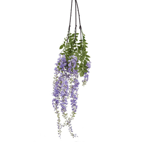Realistic Wisteria Spray in Purple with Green Leaves for Floral Arrangements