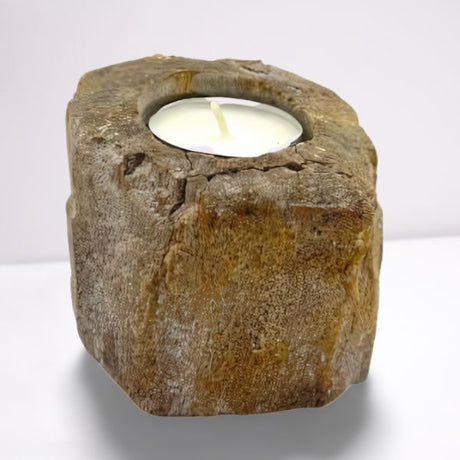 Petrified Wood Candle Holder - Single Low AW Dropship UK
