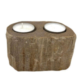 Petrified Wood Candle Holder - Double AW Dropship UK