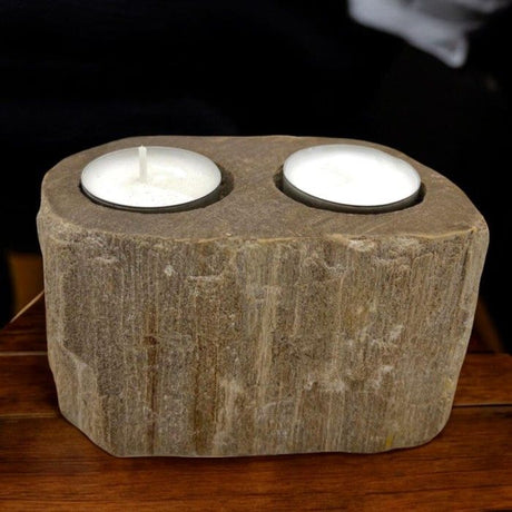 Petrified Wood Candle Holder - Double AW Dropship UK