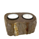 Petrified Wood Candle Holder - Double AW Dropship UK