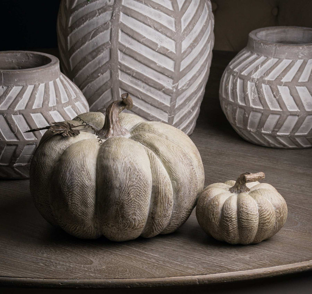 Small Squat Carved Wood Effect Pumpkin Shades 4 Seasons
