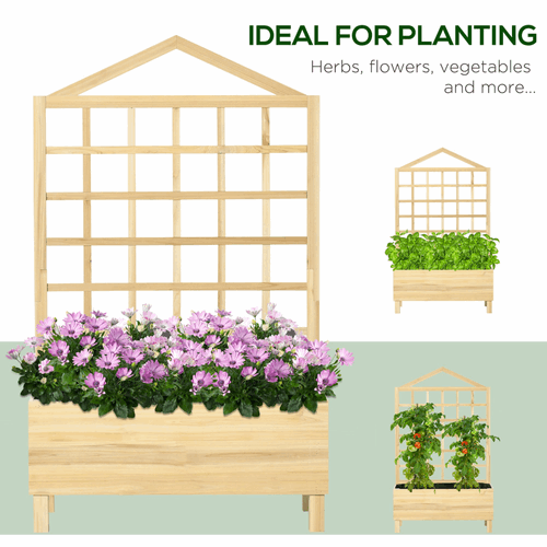 Outsunny Wooden Garden Planters with Trellis for Vine Climbing Plants, Natural Outsunny