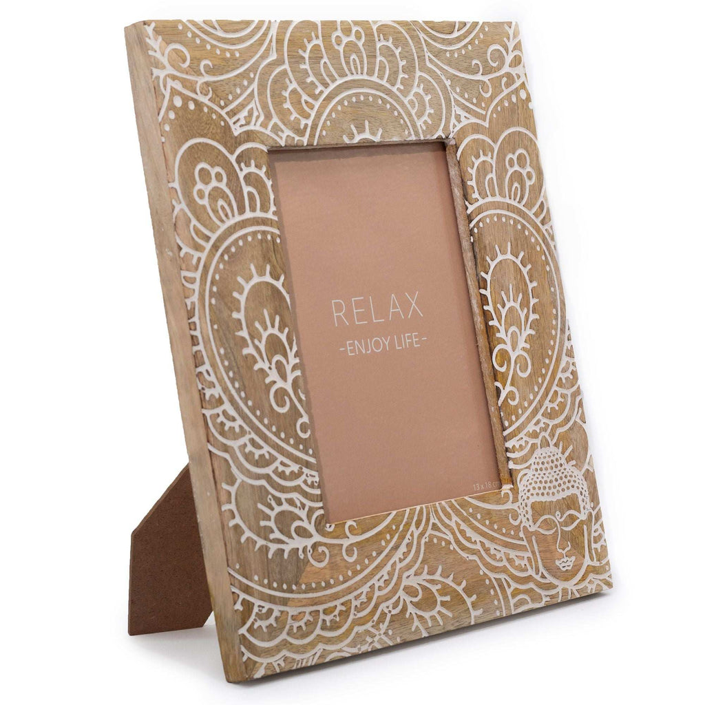 Large Mango Wood Picture Frame - Buddha - White AW-Dropship