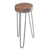 Albasia Wood Plant Stand - Natural & gold detail AW Dropship UK