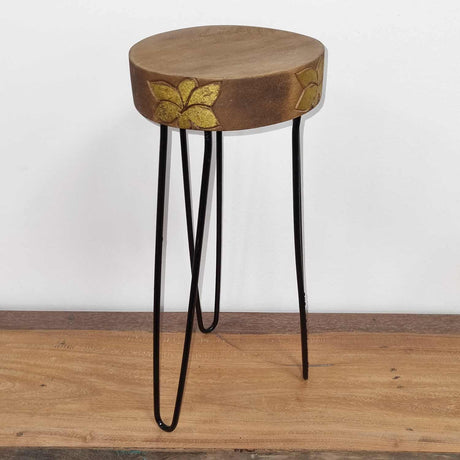Albasia Wood Plant Stand - Natural & gold detail AW Dropship UK