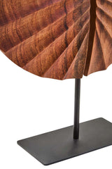 Orsina Wood Sculpture with a unique layered design, mounted on a sturdy black base for elegant decor
