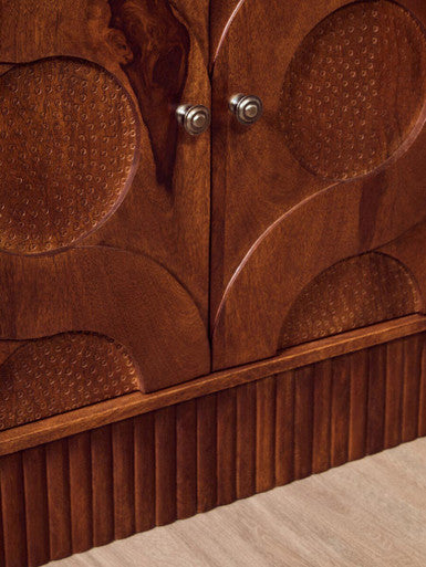 Siva Mango Wood Sideboard Natural Frame With Black Hammered Design Doors Orsina