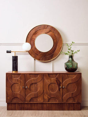Siva Mango Wood Sideboard Natural Frame With Black Hammered Design Doors Orsina