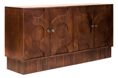 Siva Mango Wood Sideboard Natural Frame With Black Hammered Design Doors Orsina