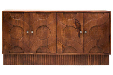 Siva Mango Wood Sideboard Natural Frame With Black Hammered Design Doors Orsina