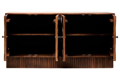 Siva Mango Wood Sideboard Natural Frame With Black Hammered Design Doors Orsina