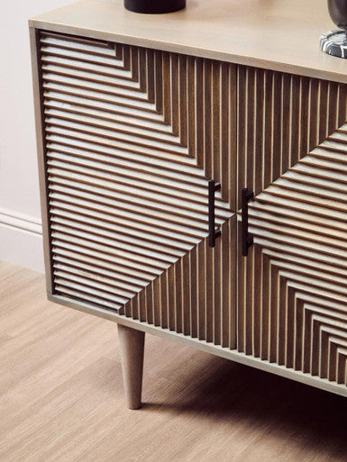 Satna Jute Black and White Design Mango Wood Sideboard Orsina