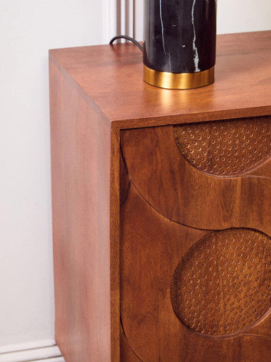 Siva Mango Wood Sideboard Natural Frame With Black Hammered Design Doors Orsina