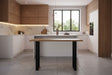 Modern Bar Table with a Wooden Top and Black Metal Frame in a Bright Kitchen Setting