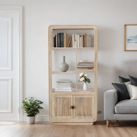 Verty Furniture Wooden Bookcase with Open Shelves and Closed Storage in a Modern Living Room