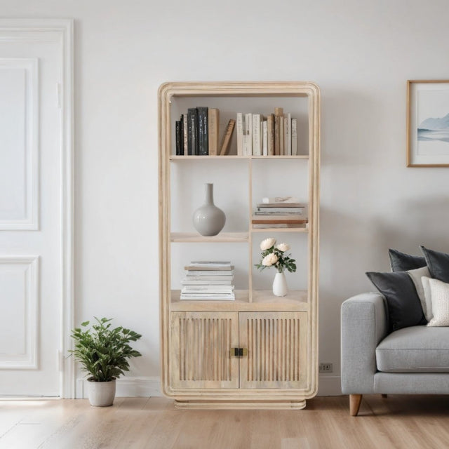 Verty Furniture Wooden Bookcase with Open Shelves and Closed Storage in a Modern Living Room