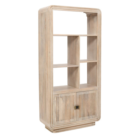 Stylish wooden bookcase by Verty Furniture featuring four open shelves and two cabinet doors