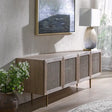 Nisu Home Stylish Wooden Cabinet with Decorative Rattan Doors for Modern Living Rooms
