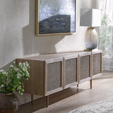 Nisu Home Stylish Wooden Cabinet with Decorative Rattan Doors for Modern Living Rooms