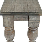 Rustic wooden console table with turned legs and a textured surface for stylish entryway decor