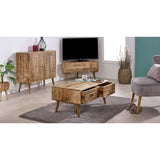 Verty Furniture Corner TV Stand in Natural Wood Finish with Storage Drawers and Stylish Design