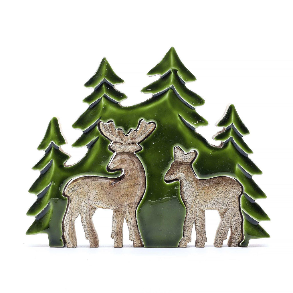 Lost in the Forrest - Two Dear in the Forrest 3D Wooden Decoration - 18x23cm AW Dropship UK