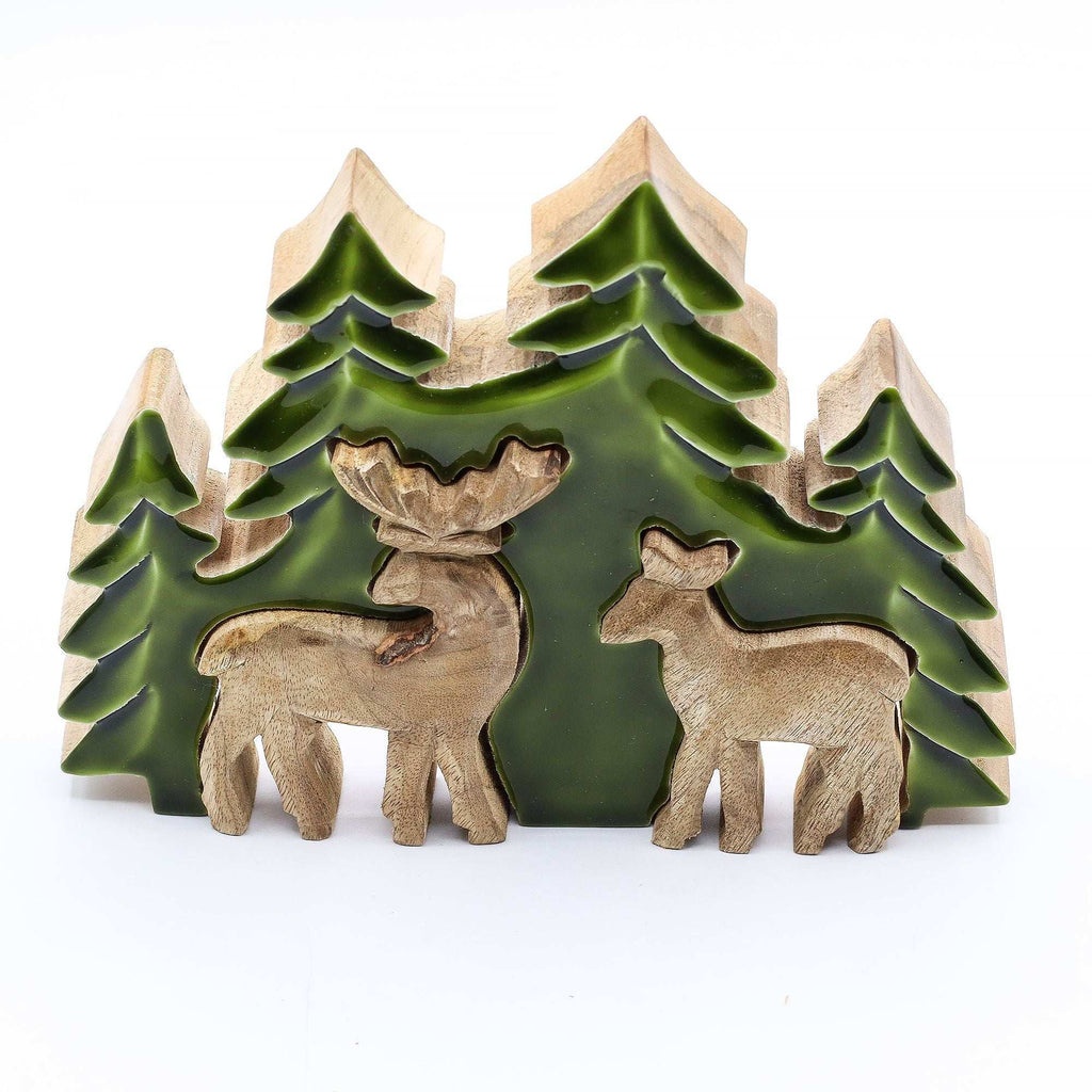 Lost in the Forrest - Two Dear in the Forrest 3D Wooden Decoration - 18x23cm AW Dropship UK