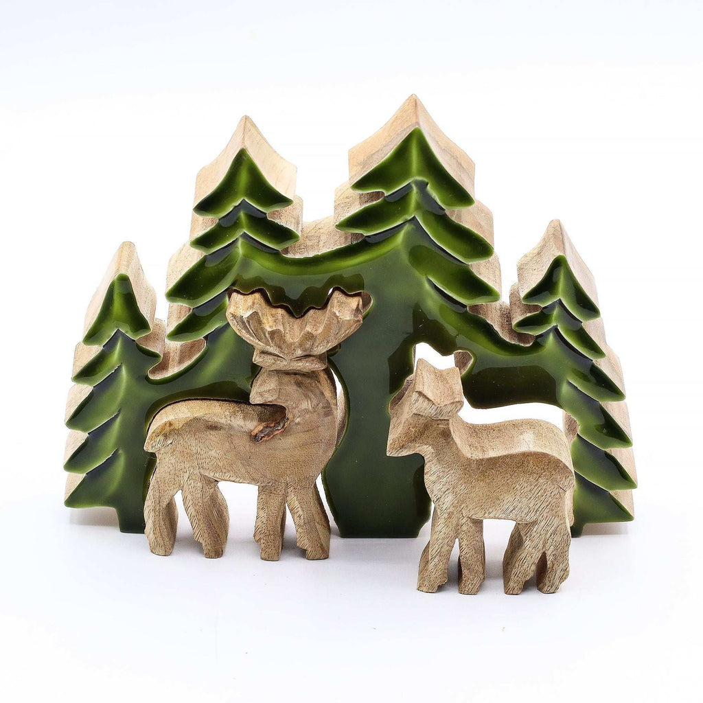 Lost in the Forrest - Two Dear in the Forrest 3D Wooden Decoration - 18x23cm AW Dropship UK