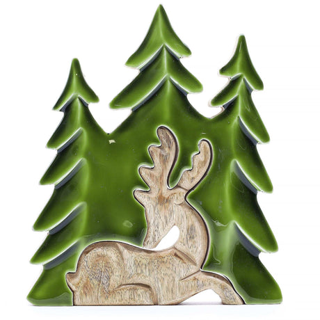 Lost in the Forrest - Stag in the Forrest 3D Wooden Decoration - 23x20cm AW Dropship UK