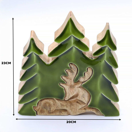 Lost in the Forrest - Stag in the Forrest 3D Wooden Decoration - 23x20cm AW Dropship UK