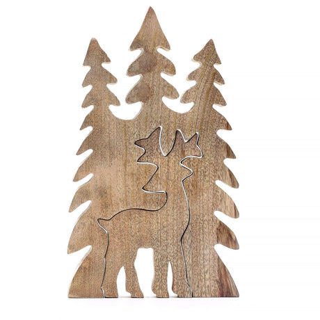 Lost in the Forrest - Stag in the Forrest 3D Wooden Decoration - 25x15cm AW Dropship UK