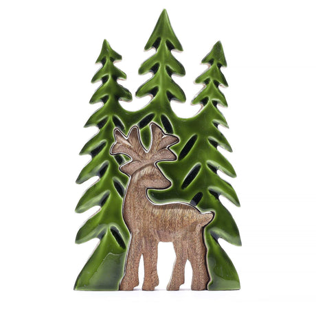 Lost in the Forrest - Stag in the Forrest 3D Wooden Decoration - 25x15cm AW Dropship UK
