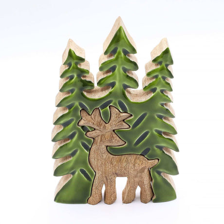 Lost in the Forrest - Stag in the Forrest 3D Wooden Decoration - 25x15cm AW Dropship UK