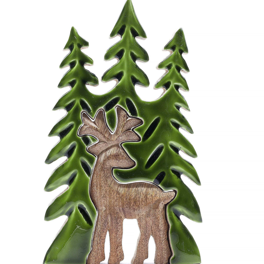 Lost in the Forrest - Stag in the Forrest 3D Wooden Decoration - 25x15cm AW Dropship UK