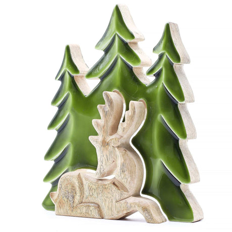 Lost in the Forrest - Stag in the Forrest 3D Wooden Decoration - 23x20cm AW Dropship UK