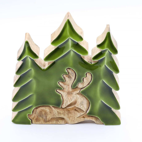 Lost in the Forrest - Stag in the Forrest 3D Wooden Decoration - 23x20cm AW Dropship UK