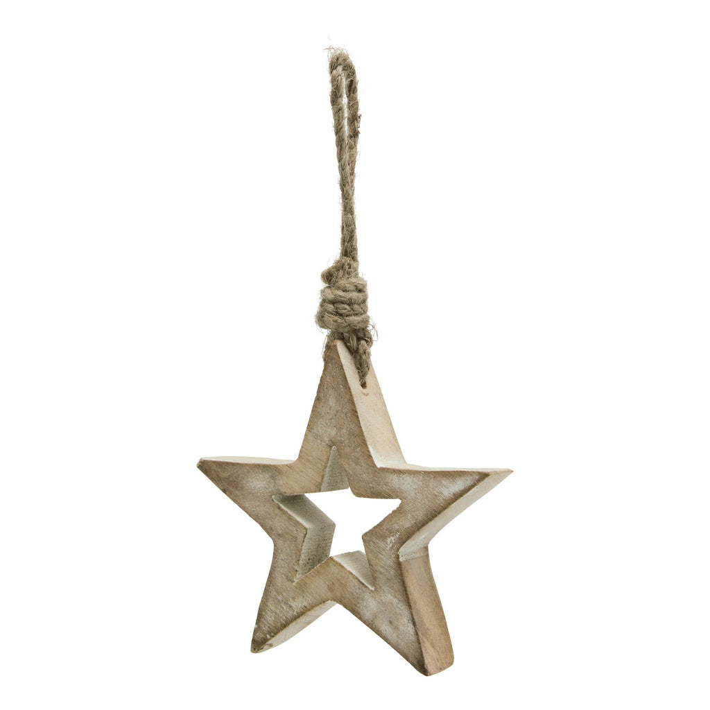 White Wash Collection Small Wooden Hanging Star Decoration BROWN WOOD Shades 4 Seasons