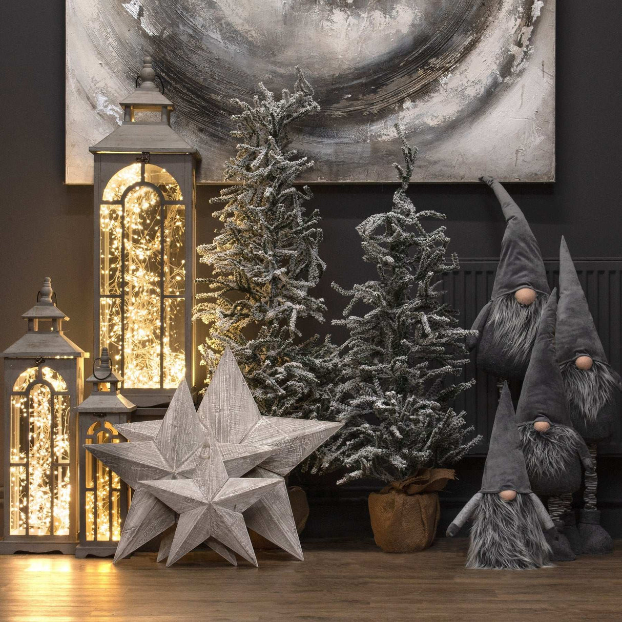 Set Of Three Wooden Lanterns With Archway Design Shades 4 Seasons