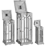 Set Of Three Wooden Lanterns With Archway Design Shades 4 Seasons
