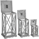 Set Of Three Wooden Lanterns With Traditional Cross Section Shades 4 Seasons