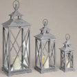 Set Of Three Wooden Lanterns With Traditional Cross Section GREY WOOD Shades 4 Seasons