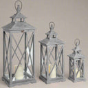 Set Of Three Wooden Lanterns With Traditional Cross Section GREY WOOD Shades 4 Seasons
