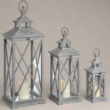Set Of Three Wooden Lanterns With Traditional Cross Section GREY WOOD Shades 4 Seasons