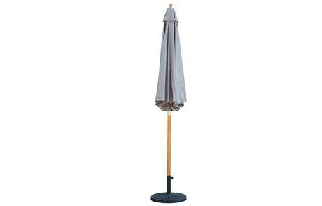 MINT Outdoor Wooden Parasol with a grey canopy and sturdy base for outdoor shade