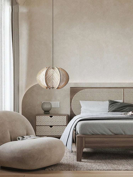 Nisu Home Pendant Light in a Stylish Bedroom Setting above a Modern Bed