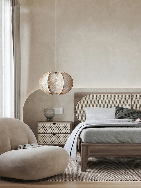 Nisu Home Pendant Light in a Stylish Bedroom Setting above a Modern Bed