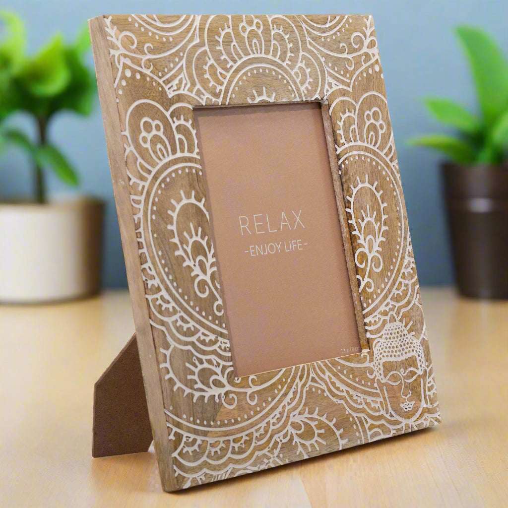 Shades 4 Seasons Wooden Picture Frame with Mandala Design White Shades 4 Seasons